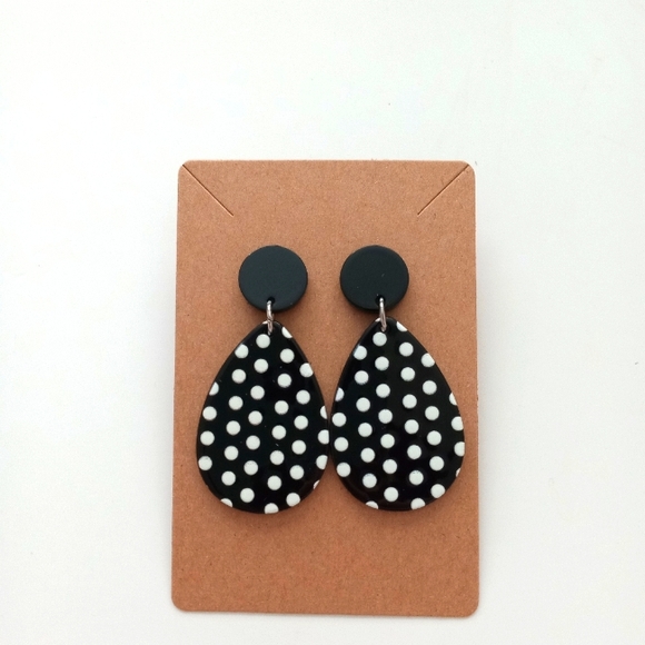 Black and White Polka Dot Earrings - Picture 1 of 4